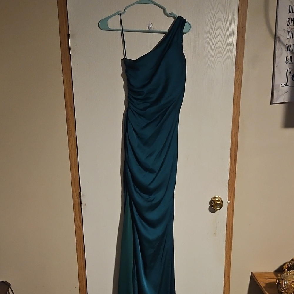 Chic One-Shoulder Teal Dress